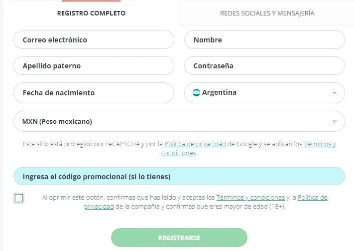 Registro en casino